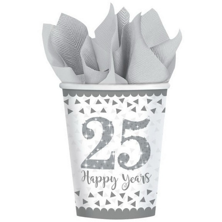 25. Anniversary, Házassági évforduló papír pohár 8 db-os 266 ml DPA9902200