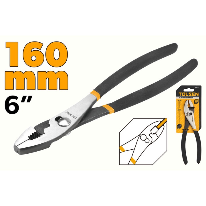 Cleste de imbinare TOLSEN 160 mm (6"), Otel carbon forjat, Finisaj negru slefuit, Maner inclinat, Pentru imbinari precise in tabla si materiale metalice, otel carbon forjat cu finisaj negru anticoroziv, constructie robusta pentru imbinare solida