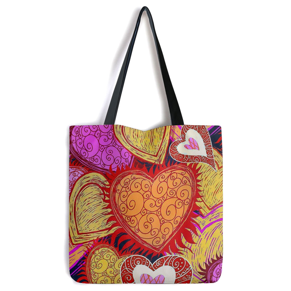 Geanta Tote Bag Heartwork, Inimi diferite, Model Multicolor, 40 x 50 cm