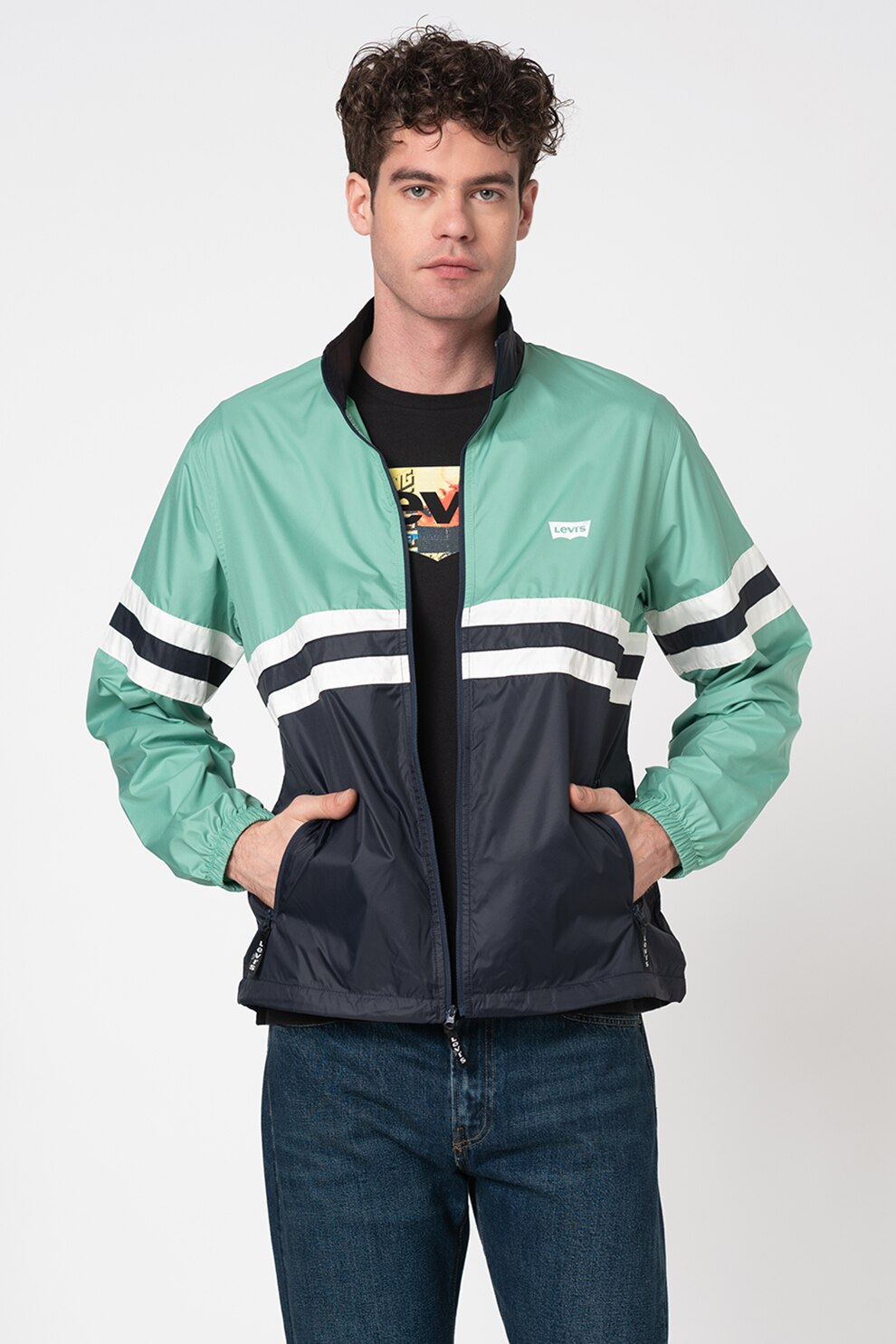 Levi's, Jacheta cu logo, Verde/Bleumarin/Alb