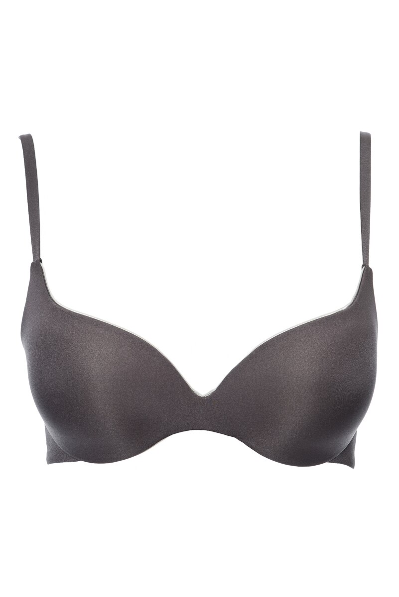 Sutien microfibra, cusaturi plate, Fantastic1368, cu burete subtire si push-up cu gel, Gri Antracite, 80B