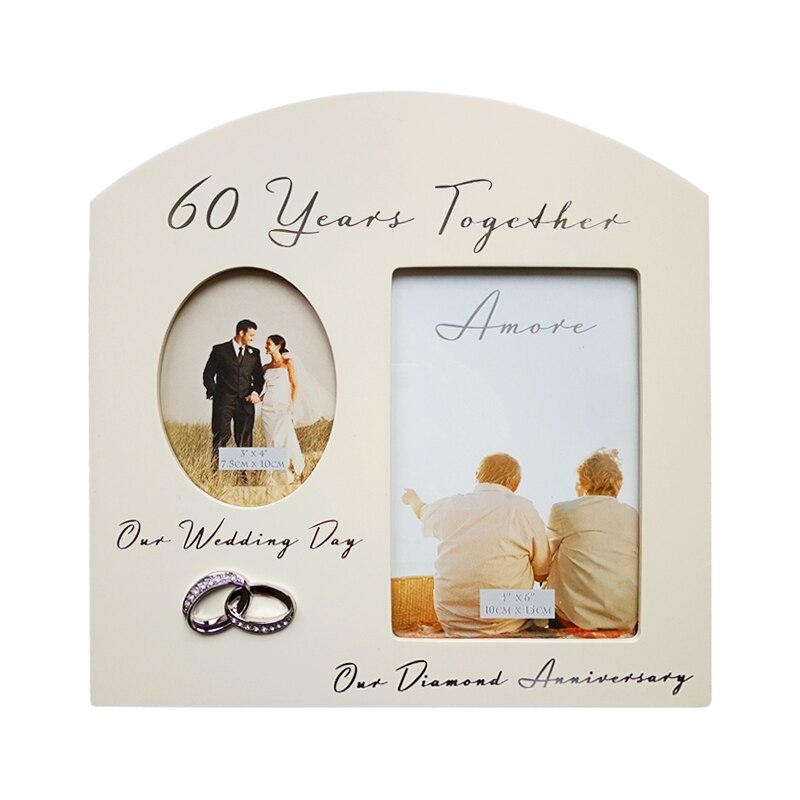 Rama foto dubla, Amore by Juliana, din lemn, crem, pentru cuplu - 60 Years Together 10x15 cm