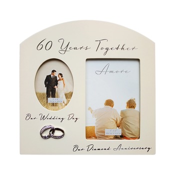 Rama foto dubla, Amore by Juliana, din lemn, crem, pentru cuplu - 60 Years Together 10x15 cm Rama foto dubla, Amore by Juliana, din lemn, crem, pentru cuplu - 60 Years Together 10x15 cm