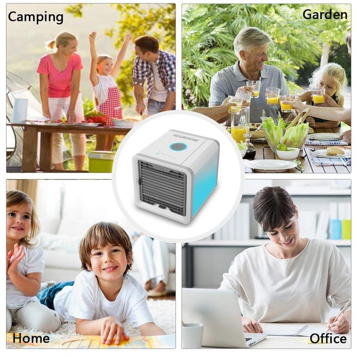Преносим въздушен охладител Arctic Air Cooler DK-7048, 7 цветна LED светлина, USB захранване, Бял