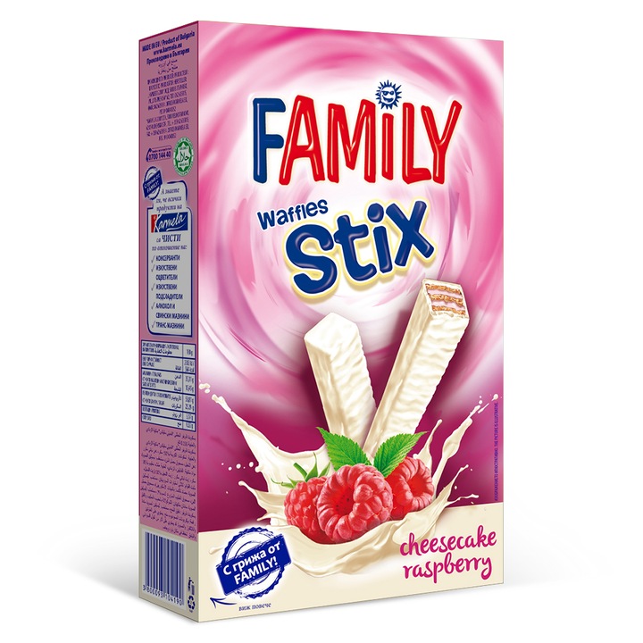 Тунквани вафли Family StiX, Чийзкейк и малина, 155 гр, Комплект 20бр