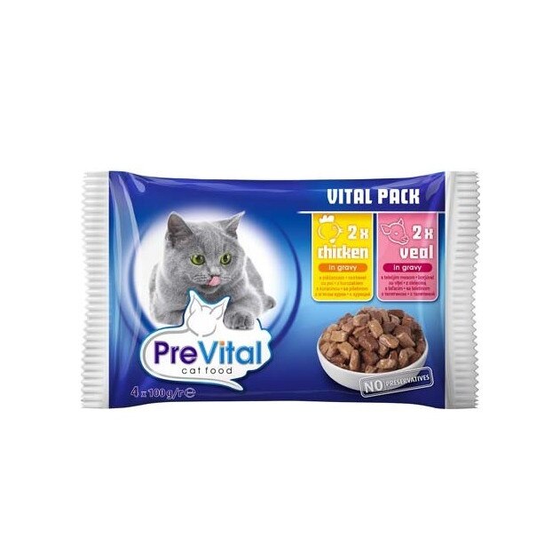 Hrana pentru pisici Prevital Cat plic cu pui/vitel 4 X 100 g