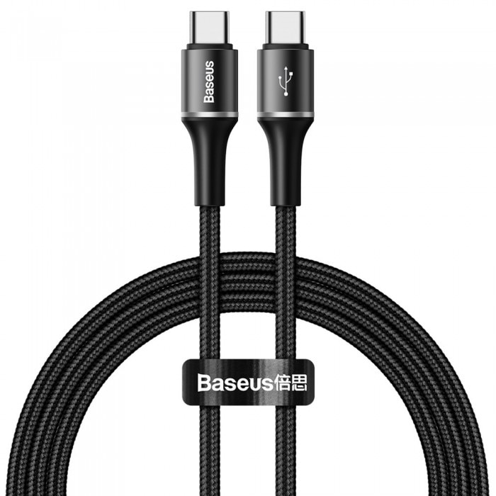 Cablu de date/incarcare Baseus, Halo Durable Nylon Braided, Type-C to Type-C, 1M, Negru