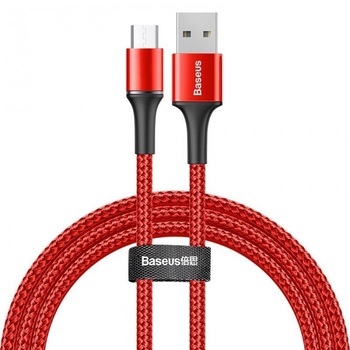 Cablu de date/incarcare Baseus, Halo Durable Nylon Braided, Micro USB 1M 3 A, Rosu Cablu de date/incarcare Baseus, Halo Durable Nylon Braided, Micro USB 1M 3 A, Rosu
