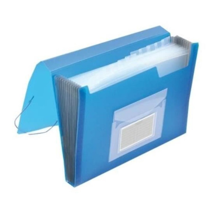 Mapa din Plastic Q-CONNECT cu 6 Compartimente, 330x240x30 mm, Elastic pe Colturi si Index, Model Albastru Transparent