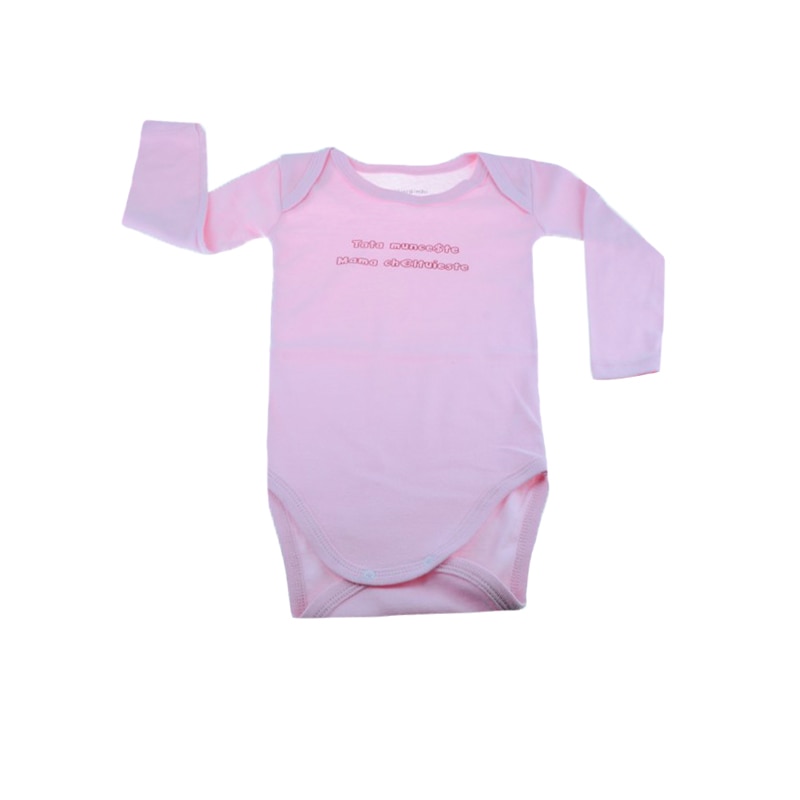 Body cu maneca lunga, bumbac, fete, Mini Bimbi, Roz