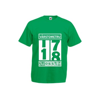 Tricou barbatesc personalizat Fruit of the loom, verde, Varstometru 18 ani 2XL Tricou barbatesc personalizat Fruit of the loom, verde, Varstometru 18 ani 2XL