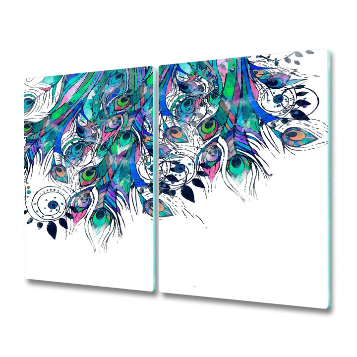 Tocator de bucatarie, Tulup, Pene de paun, Multicolor, 2x30x52 cm, 010010520010000005873