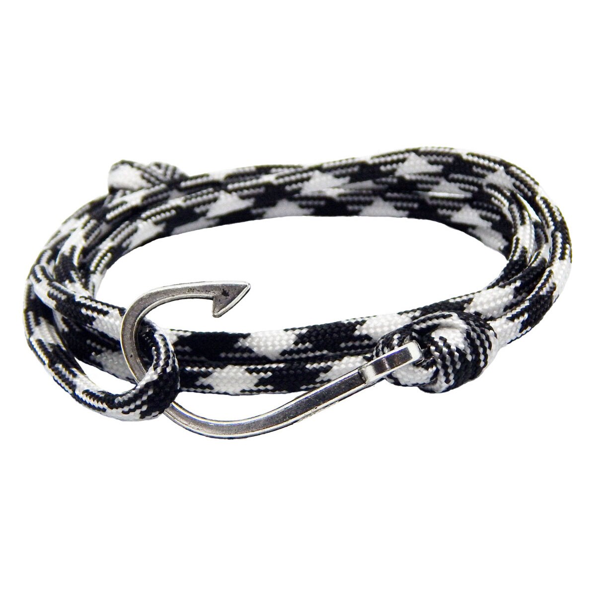 Bratara reglabila din snur paracord alb cu negru si inchizatoare Hook