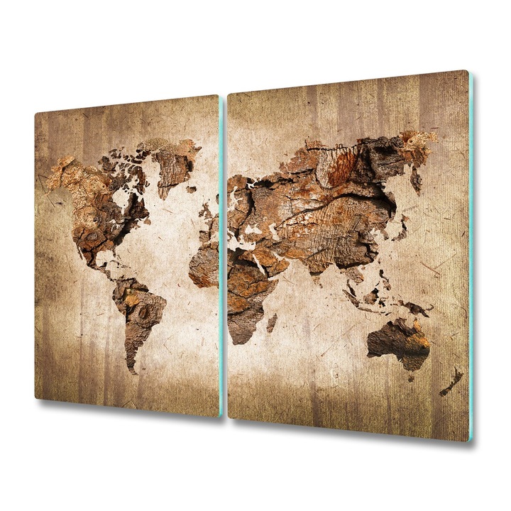 Set 2 tocatoare Tulup 54299109. Model harta de lemn. Sticla. 2x30x52 cm. Maro