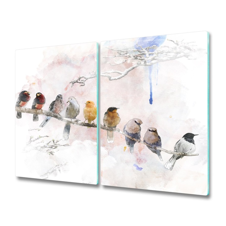 Set 2 tocatoare din sticla Tulup. Pasari pe ramura 68365798. 2x30x52 cm. Alb