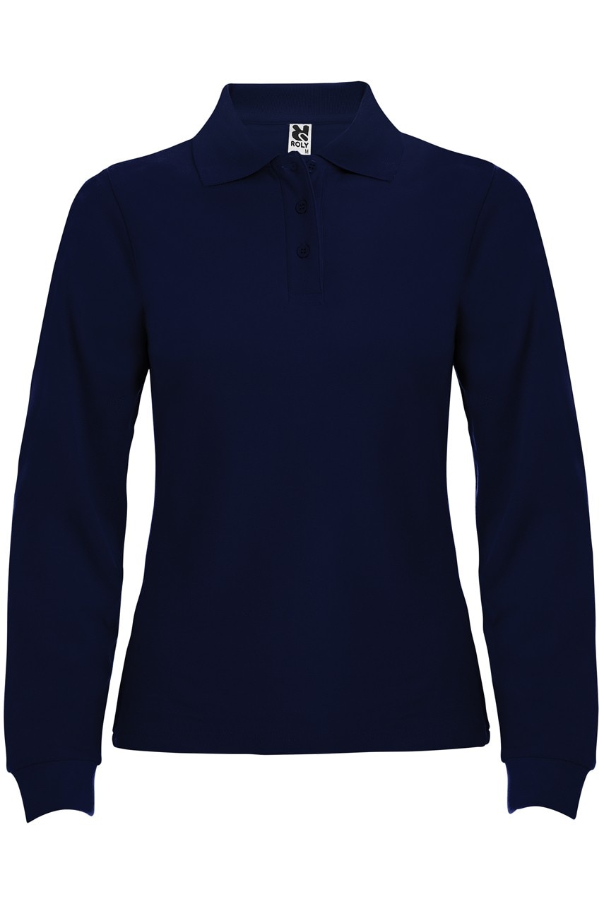Tricou polo cu maneca lunga femei, bumbac, Roly Estrella, Bleumarin inchis