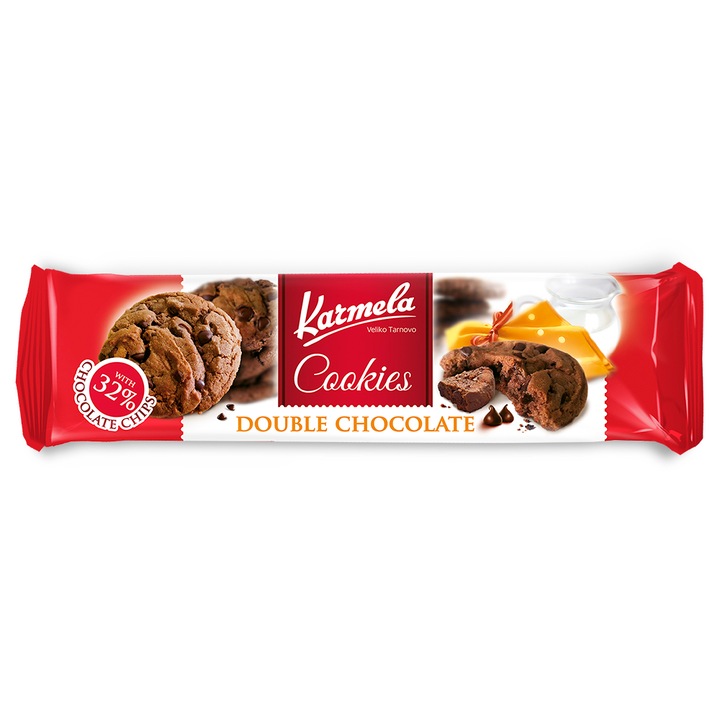 Бисквити KARMELA, Кукис, Двоен шоколад 32 %, 150 гр , Комплект 24 бр