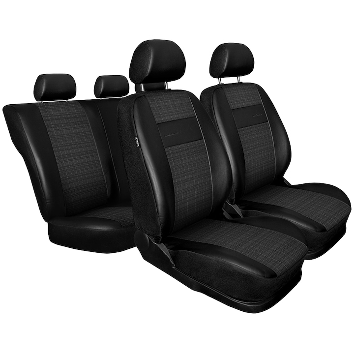 Комплект калъфи за автомобилни седалки Exclusive E4 Extra, Еко кожа, Черен, 9 части