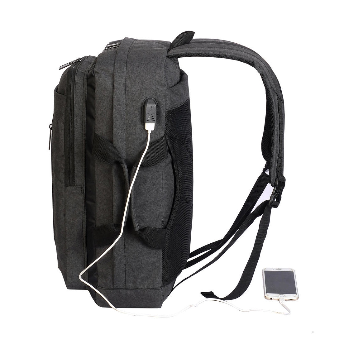 Rucsac laptop, Hybrid, cu port USB, 15.6", Gri/Negru