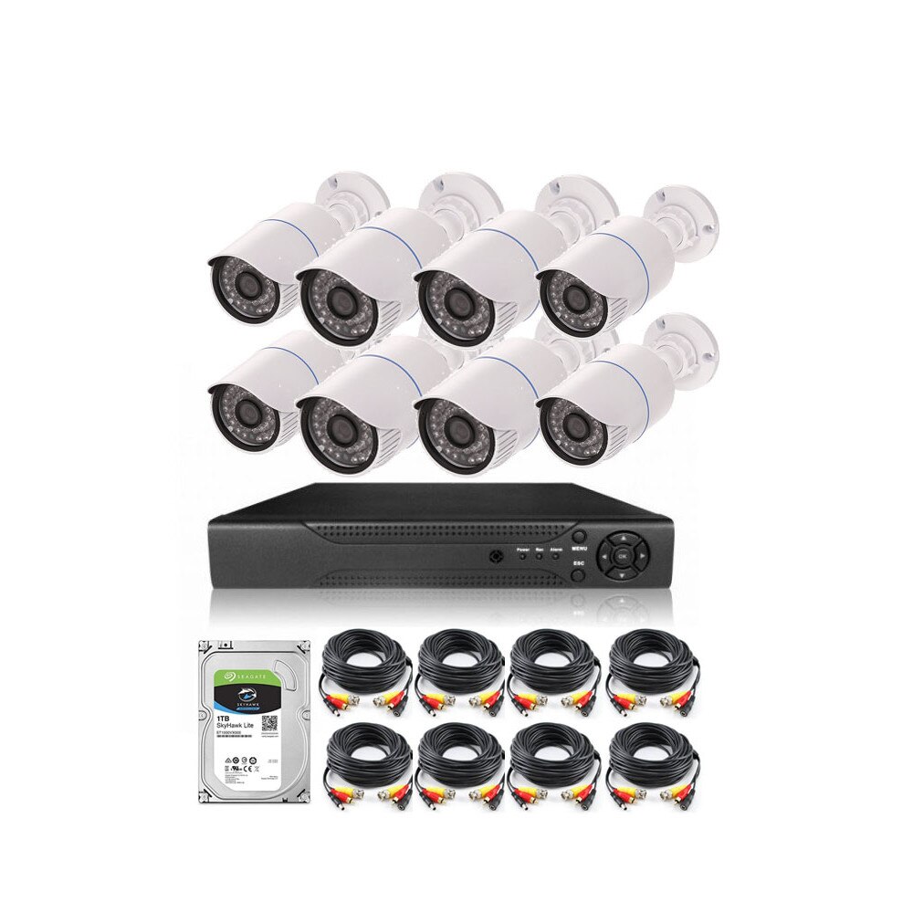 Kit Complet camere de supraveghere Metalice-Exterior X 8 Camere De 20 Metri, 2MP + Dvr & HardDisk 1tb, Vizualizare Pe Internet