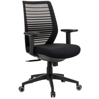 Scaun ergonomic QMOBILI X15 Negru, mecanism syncron, suport lombar, baza PP, BR PP fixe, sezut stofa negru, spatar mesh Scaun ergonomic QMOBILI X15 Negru, mecanism syncron, suport lombar, baza PP, BR PP fixe, sezut stofa negru, spatar mesh