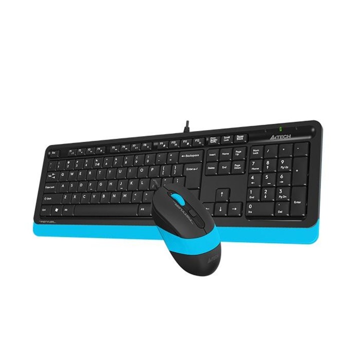 Комплект клавиатура и мишка A4TECH Fstyler F1010, с кабел, USB, Черен/Син