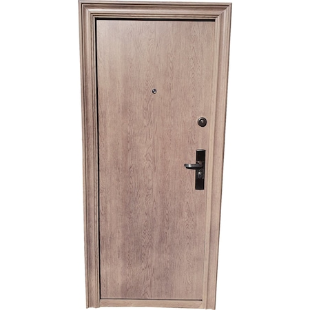 Usa metalica de exterior cu izolatie si vizor Novo Doors ND158-3 ,deschidere stanga, 2 yale, dimensiune 200X86 centimetri,tabla 0.7 mm, balamale si clanta incluse, toc de 7 centimetri, pentru casa si apartament, Gri cu insertii lemnoase