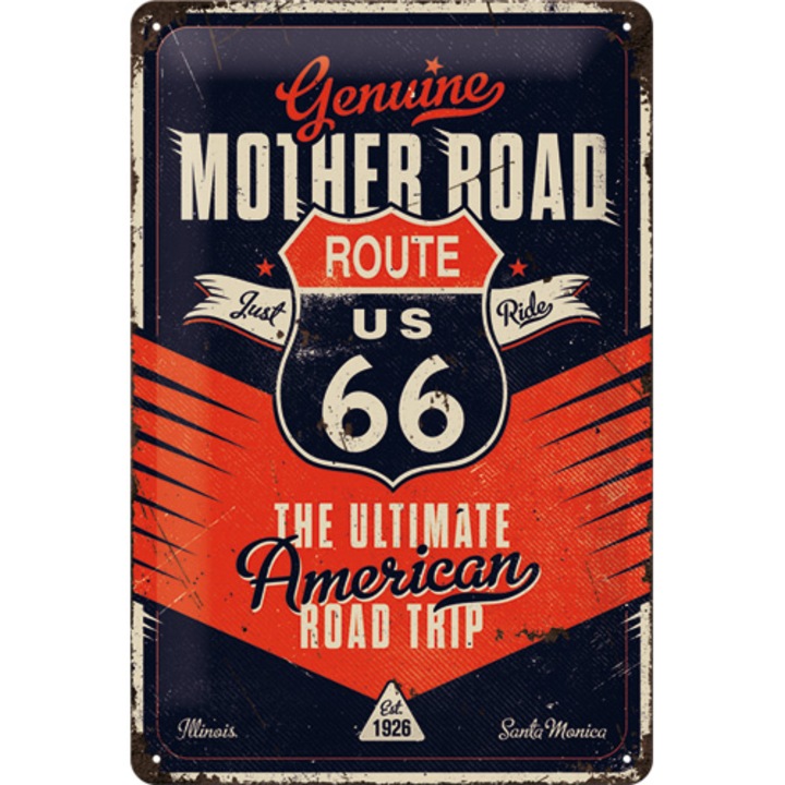 Placa decor metalica 20x30 Route 66 The Ultimate Road Trip