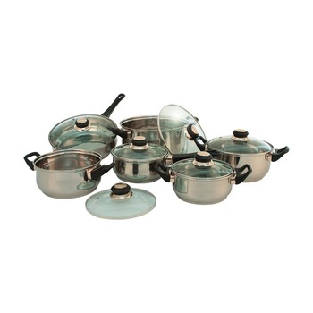 Set de 6 vase din otel inoxidabil cu capac din sticla termorezistent, Elekom EK-12G, Inox, Gri Set de 6 vase din otel inoxidabil cu capac din sticla termorezistent, Elekom EK-12G, Inox, Gri