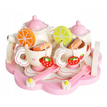 Set de Rol, Set Pentru Servit Ceaiul, STRAWBERRY TEA, 16 piese, Lemn Natural, Multicolor Set de Rol, Set Pentru Servit Ceaiul, STRAWBERRY TEA, 16 piese, Lemn Natural, Multicolor