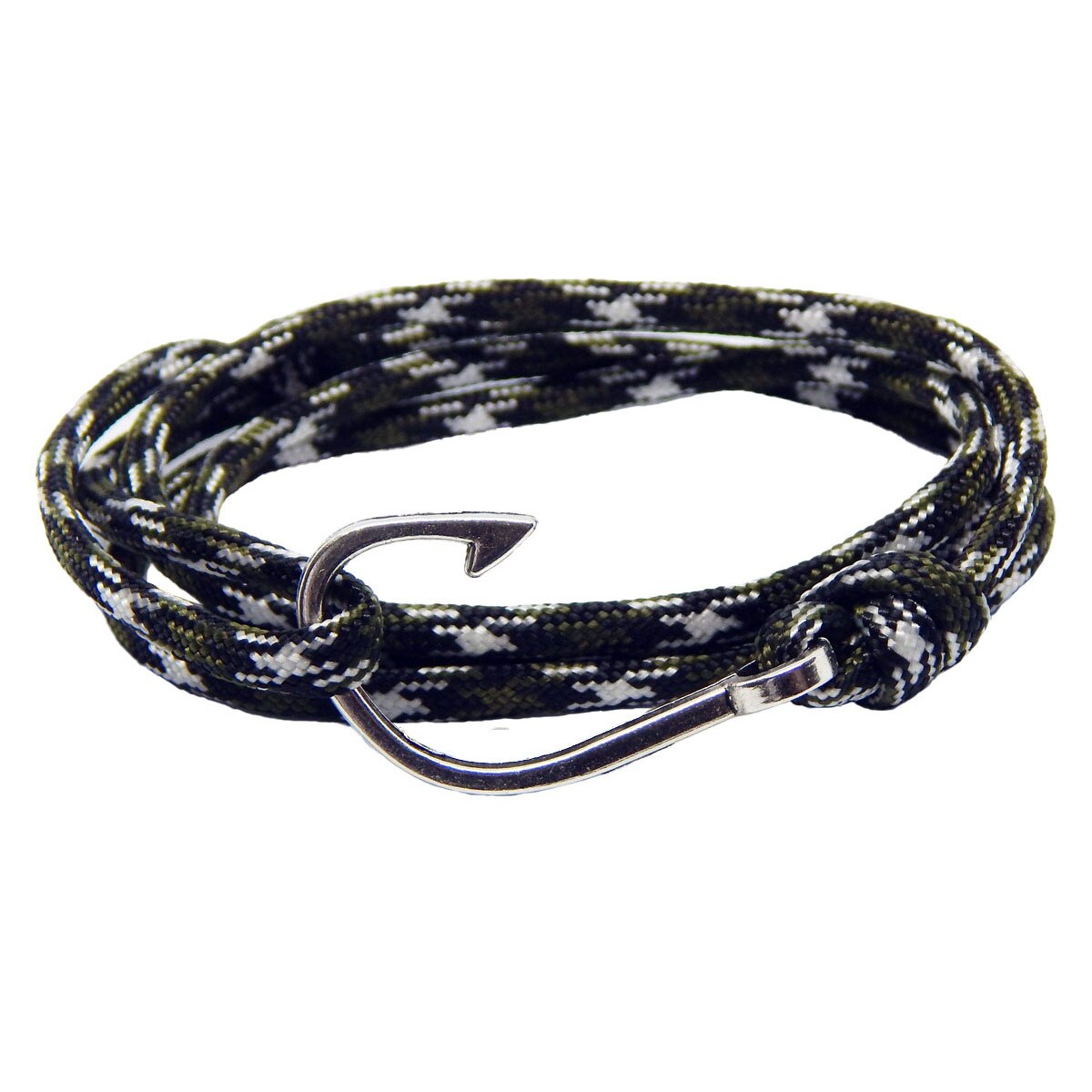 Bratara reglabila din snur paracord multicolor, preponderent olive si inchizatoare Hook