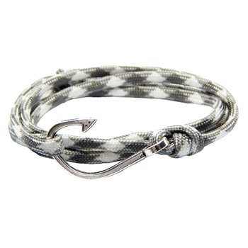 Bratara reglabila din snur paracord alb cu gri si inchizatoare Hook Bratara reglabila din snur paracord alb cu gri si inchizatoare Hook