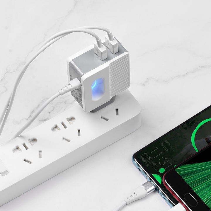 Зарядно Hoco Wall charger C75 Imperious Dual USB Port, 2.4А + Micro USB Кабел, Бял