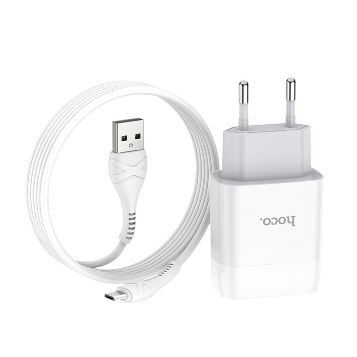 Töltő Hoco Fali töltő C73A Glorious Dual USB Port, 2.4A + Micro USB kábel, fehér