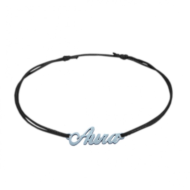 Bratara din snur personalizata cu nume AURA din argint reglabila 9418100 Dras