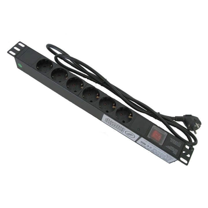 PDU cu 8 prize SchuKo 16A pentru rack 19inch, latime 1U, switch on/off, cablu 2m , negru