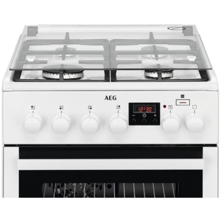 Aragaz AEG CKB56401BW, Mixt, 4 arzatoare, Aprindere electrica plita, PlusSteam, Clasa A, Grill, 50 cm, Alb