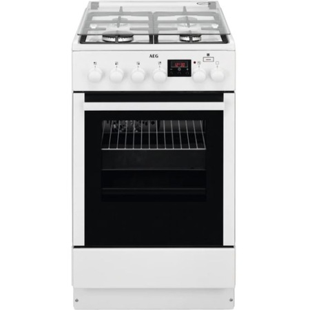 Aragaz AEG CKB56401BW, Mixt, 4 arzatoare, Aprindere electrica plita, PlusSteam, Clasa A, Grill, 50 cm, Alb