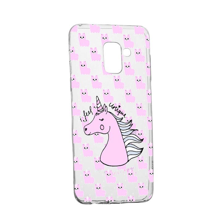 Husa de protectie Unicorn - I Feel Unique, pentru Samsung Galaxy A8 2018 / A5 2018, rezistenta la uzura, anti-alunecare, din silicon Premium, 521