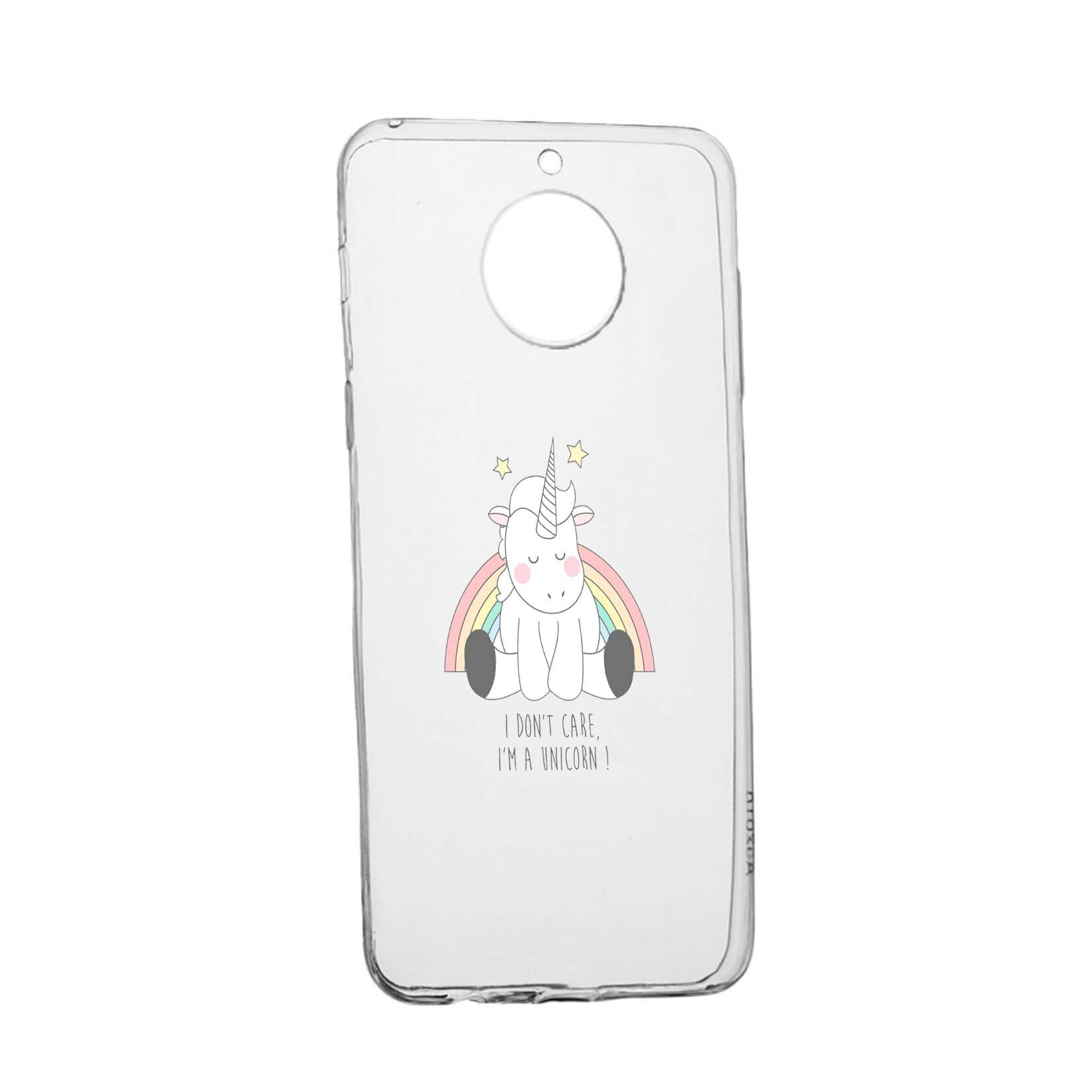 Husa de protectie Unicorn - I Don't Care, pentru Motorola Moto E5 Plus, rezistenta la uzura, anti-alunecare, din silicon Premium, 524