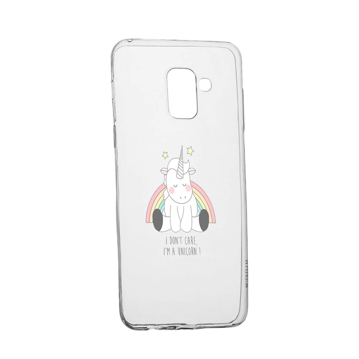 Husa de protectie Unicorn - I Don't Care, pentru Samsung Galaxy Galaxy A6 Plus / J8 2018, rezistenta la uzura, anti-alunecare, din silicon Premium, 524