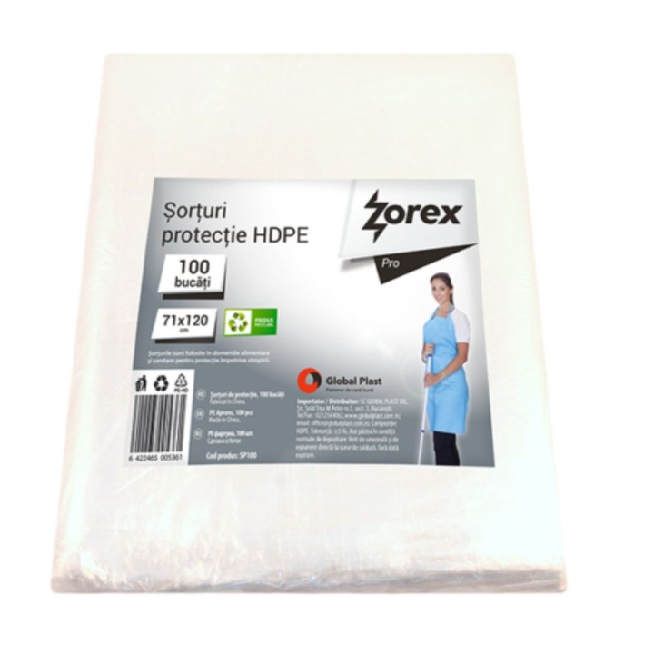 100 db Zorex Pro védőkötény, 71x120 cm, polietilén, átlátszó minta, orvosi kötények, étkezési kötények, steril kötény