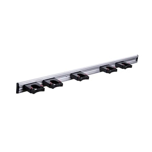 Suport depozitare unelte (organizator), Toolflex Home, include 1x sina aluminiu 90cm si 5x suport flexibil pentru maner cu Ø20-30mm, culoare negru/pini rosu