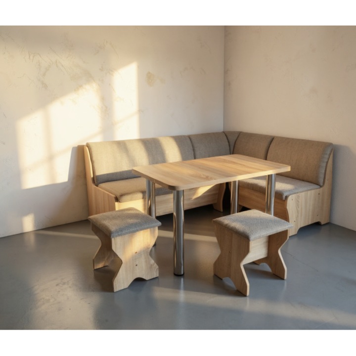 Set coltar bucatarie Tunis, cu masa si 2 tabureti, sonoma/maro deschis