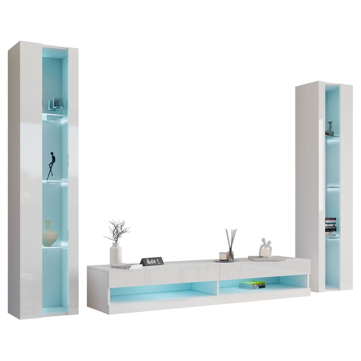 Set living camera de zi Zigo New III, MIRJAN24, alb / alb lucios