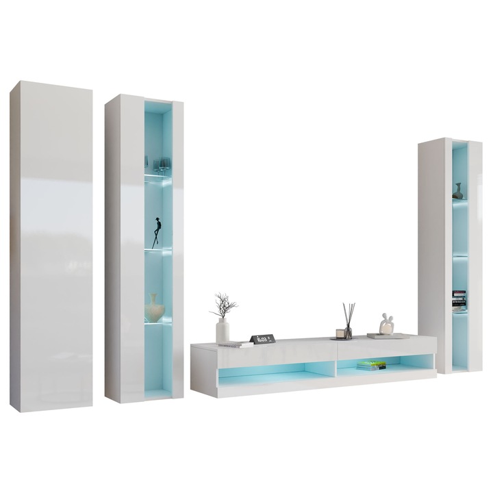 Set living camera de zi Zigo New VI, MIRJAN24, alb / alb lucios