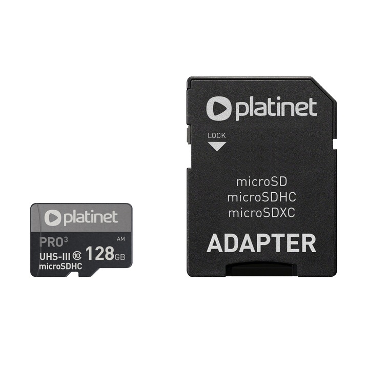 Platinet MicroSDXC Secure Digital + Adapter SD 128GB UIII A1 - памет карта със SD адаптер (клас 10)