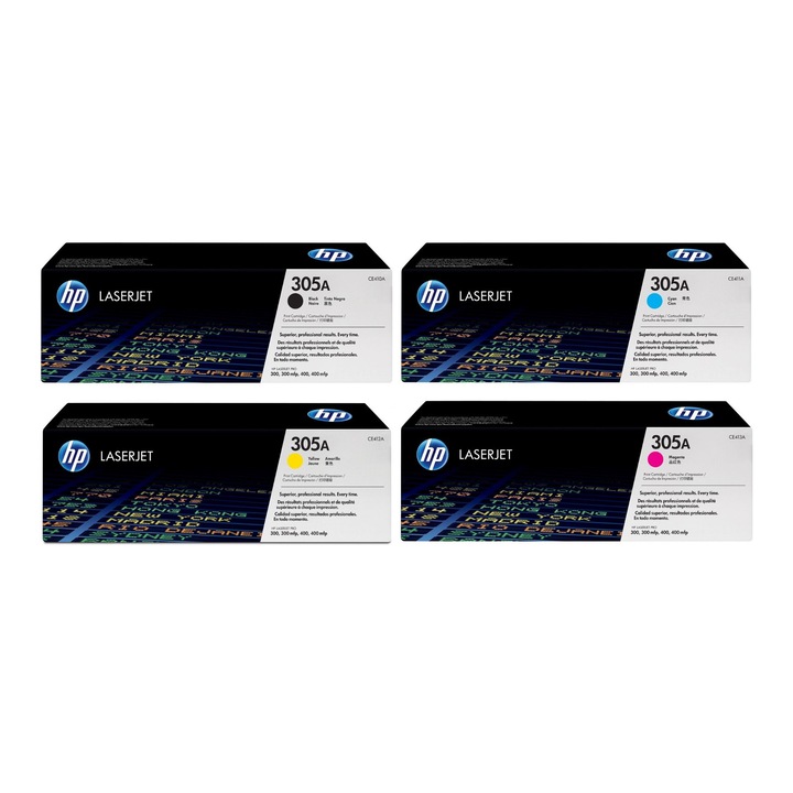 Pachet cartuse toner HP original (305A) CE410A negru CE411A cyan CE412A galben CE413A magenta 10000 pagini
