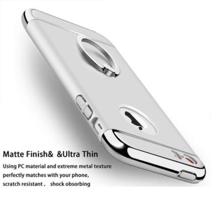 Пакет калъф и защитно фолио за iPhone 6, сребрист, противоударен пластмасов калъф
