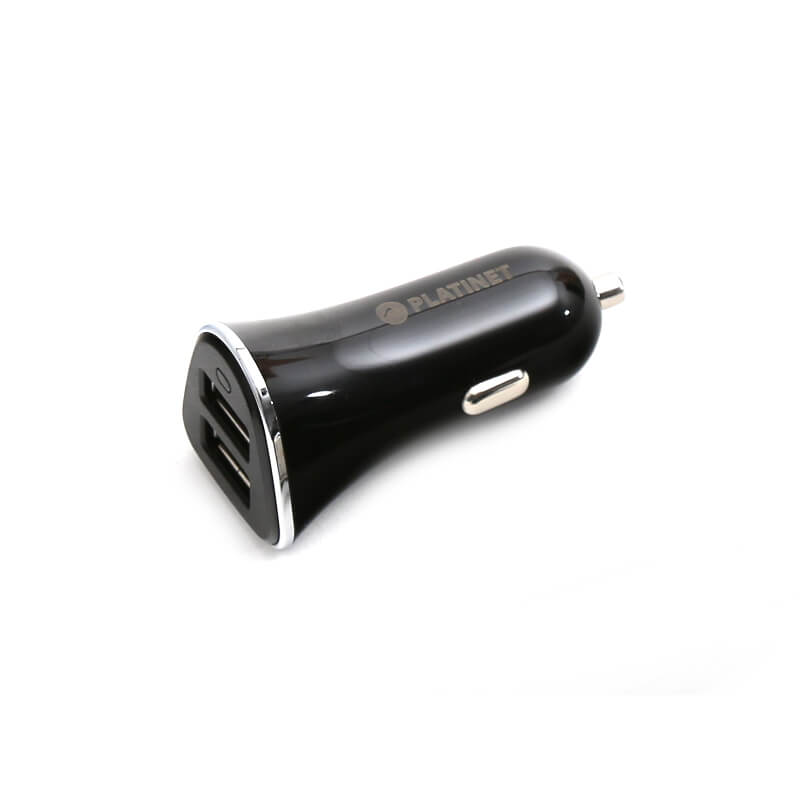 Incarcator auto cu 2 x porturi USB, Platinet Car Charger 2 x USB 3.4A with MicroUSB Cable 1m, (negru)